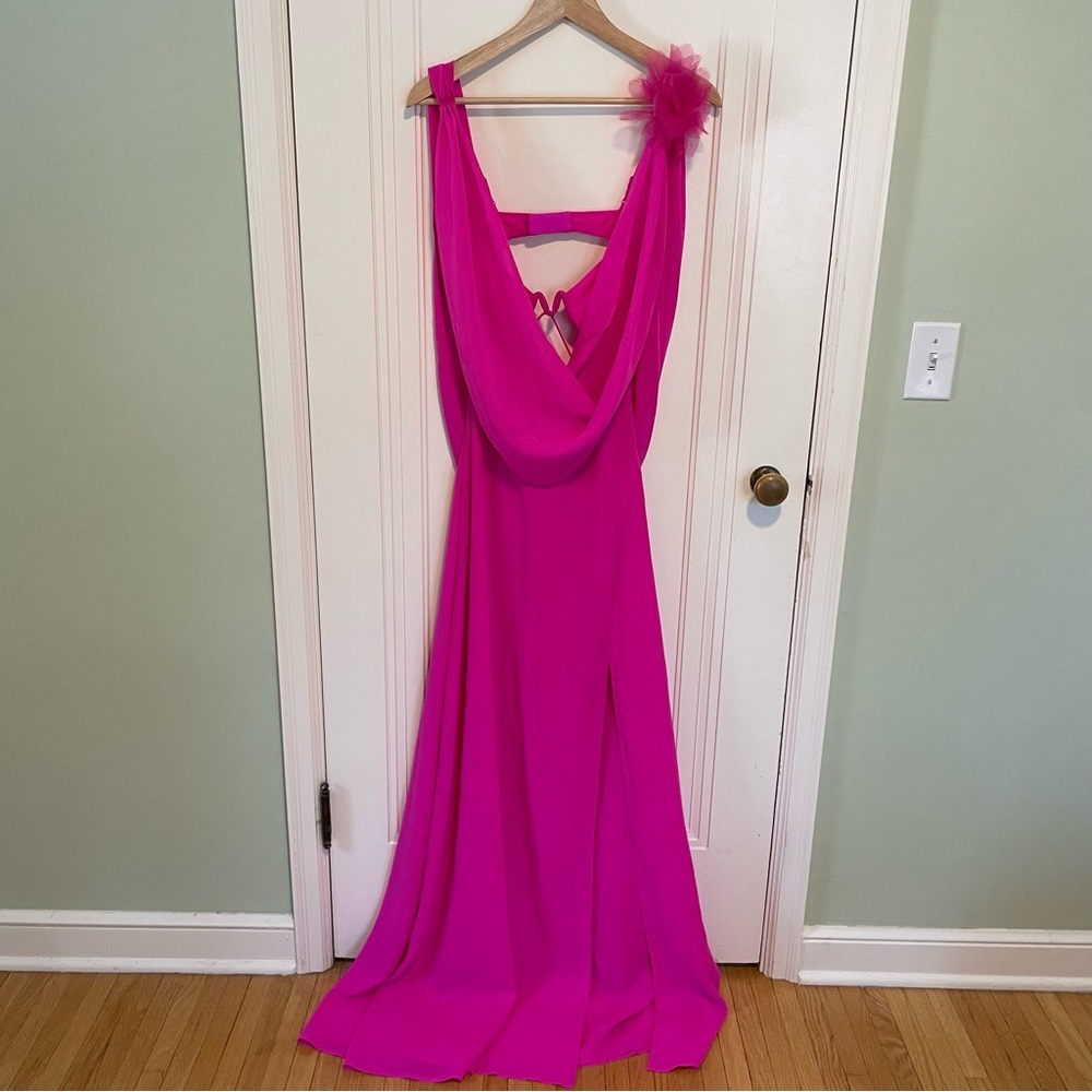 For Love And Lemons Davis Chiffon Bright Pink‎ Underwire Maxi Dress Gown - Picture 10 of 13